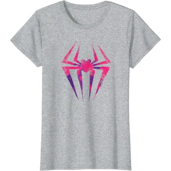 Marvel Spider-Man Across The Spider-Verse Part 1 Womens Pink Logo Tee SZ M:NWOT - Picture 1 of 5